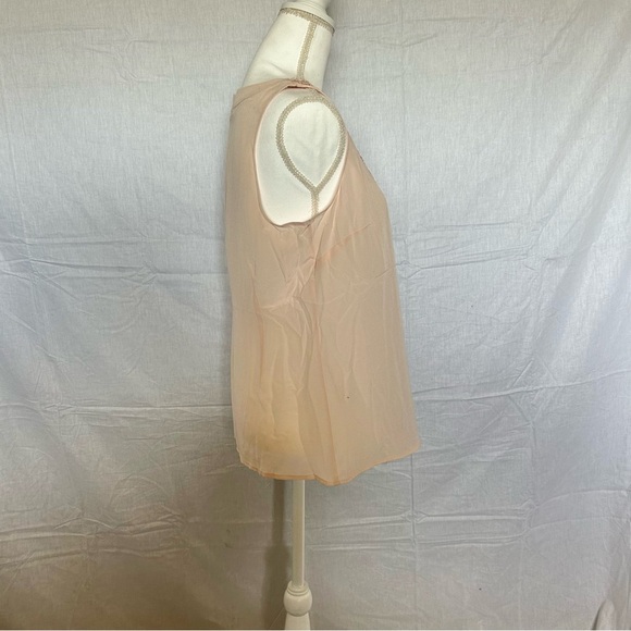 Sleeveless Blouse Top Peach Ruffle Neckline Casual Tank Halogen 100% Silk NWT - Picture 3 of 7